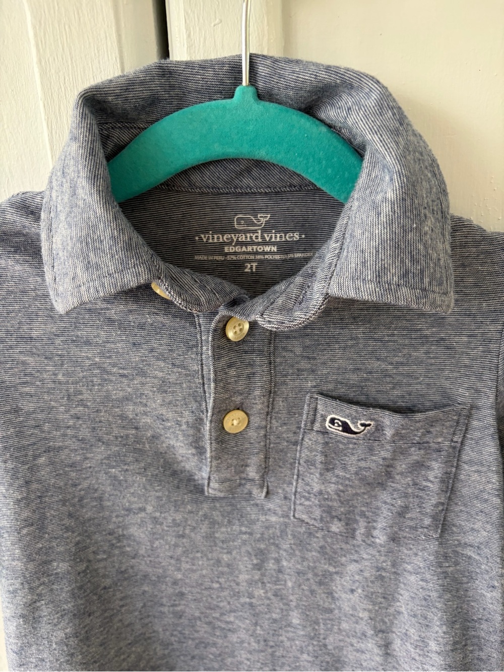 Vineyard Vines Boys' Heather Blue Gray Polo - Navy Whale Patch 2T - Picture 2 of 3